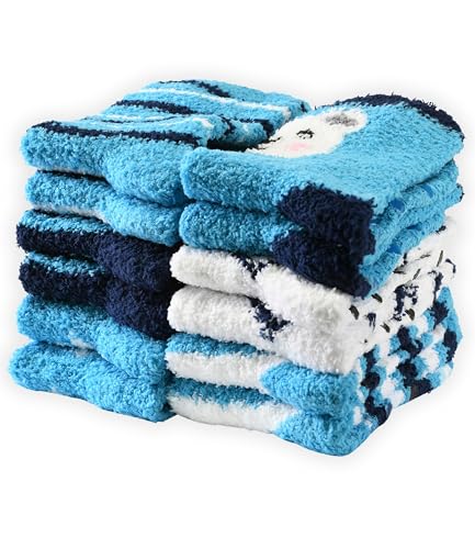 Image of Tipi Toe Womens Fuzzy Crew Socks with Anti Slip Grips Warm Cozy Fluffy Winter Slipper Socks Non Skid Home Socks for Women