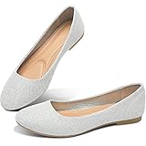 Obtaom Womens Textile Round Toe Ballet Flats Memory Foam Classic Business Slip ons Casual Fabric Dress Flat Shoes(Silver Glitter US8)