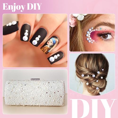 Image of Flatback Pearls for Crafting with 3Pcs 10ml B7000 Jewelry Glue, 1 Box of Half Round Beige AB and White AB Pearls, Bedazzling Beads for DIY Crafts Clothing Tumblers Shoes Embellishment Nail Art