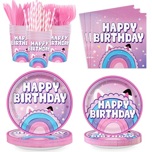 likuyve 168pcs Dollhouse Birthday Party Decorations for kids Party Supplies Set Includes Plates, Napkins, Cups, Forks, Knives, for Kids 24 Guests