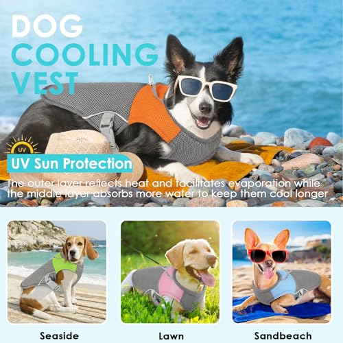 AOFITEE Dog Cooling Vest, Lightweight Cooling Jacket for Dogs, Breathable Dog Cooler Shirt with Harness D-Ring, Pet Sun Shirt UV Protection Ice Vest for Small Medium and Large Dogs, Orange XXL by AOFITEE - Used condition - Image 2