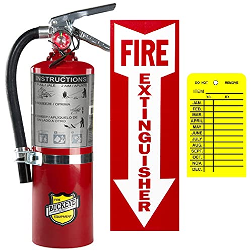 DOT Approved, UL/ULC Rated 5Lb Fire Extinguisher 2A10BC Class ABC Dry Chemical Strike First With Vehicle Bracket, Sign and Inspection Tag