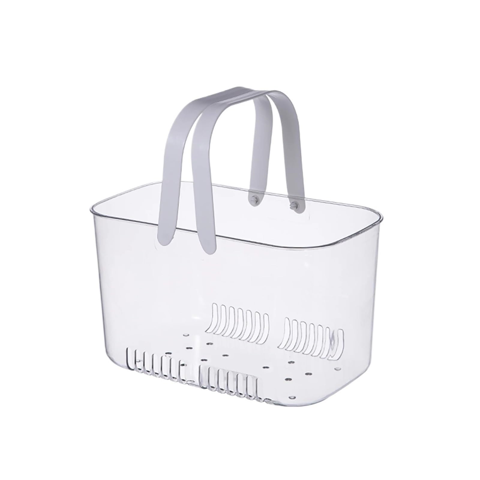 BAYNOPURIN Shower Bag Clear Bathroom Storage Basket, Household Hollow Drain Handheld Transparent Sundries Organizer, Bath(Transparent white)