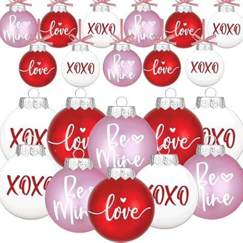 Valentines Tree Decorations, 12 Pcs Valentine Ornaments for Tree, Valentines Day Ornaments for Christmas Tree, Valentine's Day Hanging Ornament, Red Pink White Plastic Ball Ornaments Cover