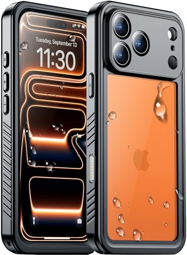 Temdan Compatible with iPhone 17 Pro Case Waterproof Built-in Screen & Camera Protector IP68 Underwater Full Body 17FT Military Dropproof Shockproof Phone Case 6.3-Black/Clear