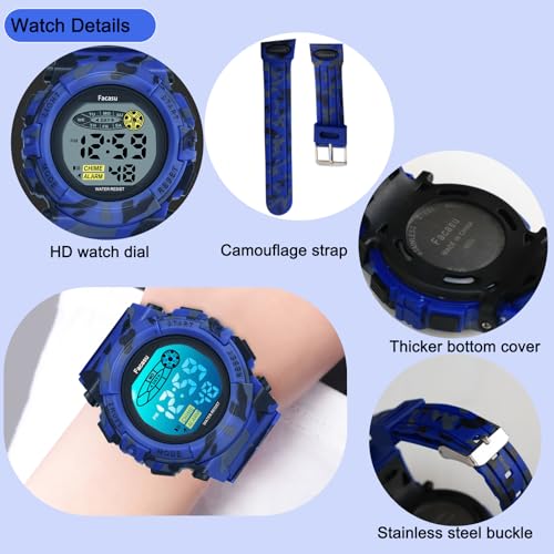 Image of Kids Watch Digital for Boys-Waterproof Kids Sports Watch with Light, Alarm&Snooze,Stopwatch Military Design Silicone Band Gift for Birthdays,Christmas Outdoor Activities(8+ Years)