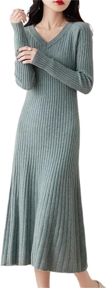 LIXINGHEITANG Autumn Winter Elasticity Wool Sweater Dress Women Thicken Warm Dresses Female Casual Basic Knitted Pullover
