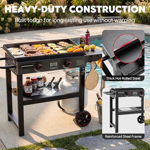 Image of FEASTO 28 inch 2-Burner Propane Gas Griddle, 30,000 BTU, 458 Sq. In., Black