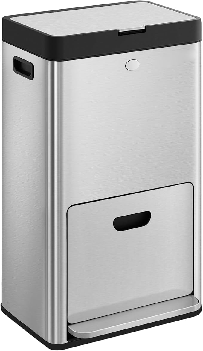 #新品訳ありゴミ箱2段式3分別 縦型 計60L ペダル式キャスター ステンレス製 Amazon｜ゴミ箱 2段式3分別 縦型 合計60L ペダル式ダストボックス