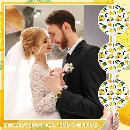 Image of Geelin 50 Pcs Lemon Pattern Fans Acrylic Baby Shower Handheld Favor Fans for Guests Summer Fruit Baby Shower Wedding Bridesmaid Gift for Hot Outdoor Ceremony