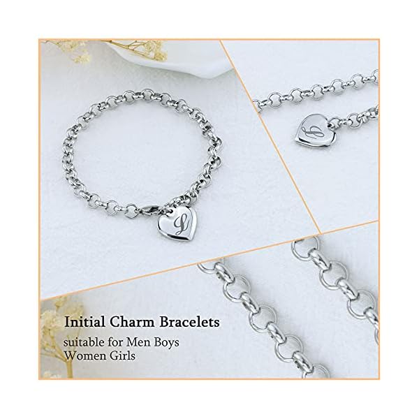 Initial-Charm-Bracelets-Stainless-Steel-Heart-26-Letters-Alphabet-for-Women Monily Initial Charm Bracelets for Teen Girls Stainless Steel Charm Bracelets for Women Letters I Alphabet Heart Bracelet Jewelry Gifts for Girls