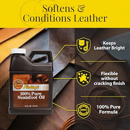 Fiebing's 100% Pure Neatsfoot Oil 16 oz - Leather Conditioner & Preservative with All Natural Animal Oil - Waterproof, Soften, Restore, & Strengthen Leathercraft Shoe, Boot, Belt, Saddle, Couch, Purse