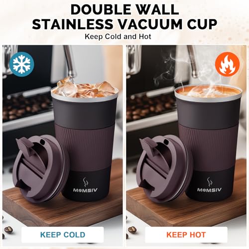 Image of MOMSIV 17oz Travel Mug, Insulated Coffee Cup with Leakproof Lid, Vacuum Stainless Steel Double Walled Reusable Tumbler for Hot and Cold Water Coffee and Tea In Travel and Car