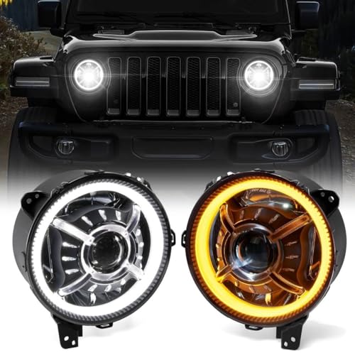 Auxbeam 2023 Upgraded 9 Inch LED Headlights Compatible with 2018-2023 Jeep Wrangler JL Sport Gladiator JT, Halo DRL & Turn Signal Anti-glare High/Low Beam Round Headlight, DOT Approved