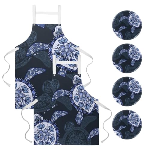 Tablier de cuisine pour patisserie et nettoyage lot de 2 design Tortue de mer