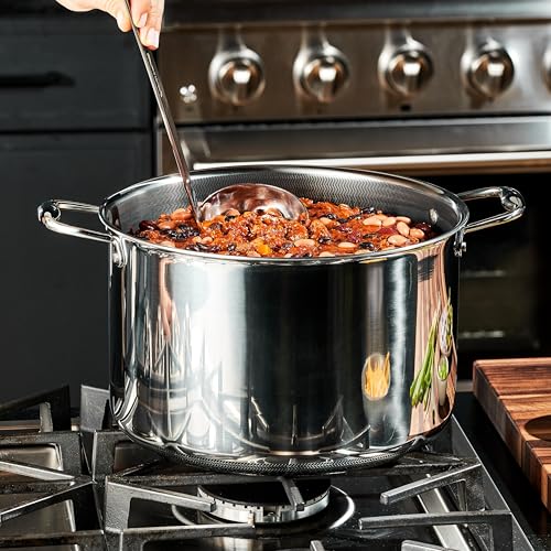 HexClad Hybrid Nonstick 10-Quart Stockpot with Tempered Glass Lid, Stay-Cool Handles, Dishwasher-Friendly, Oven-Safe Up to 900°F, Induction Ready, Compatible with All Cooktops