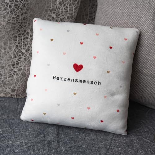 Gruss & CO Plüschkissen mit Motiv Herzensmensch | Zierkissen mit Wendemotiv, 25 cm x 25 cm, 100% Polyester | Geschenk, Valentinstag, Dekoartikel | 73798