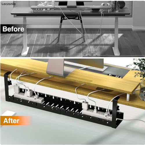 Image of Joomouney Under Desk Cable Organizer Rack, Retractable 28.5-55 cm Adjustable Metal Tray, Adjustable Under Desk Cable Organizer Holder for Power Extention, Power Cord, Network Cable (Black EXTENDABLE)