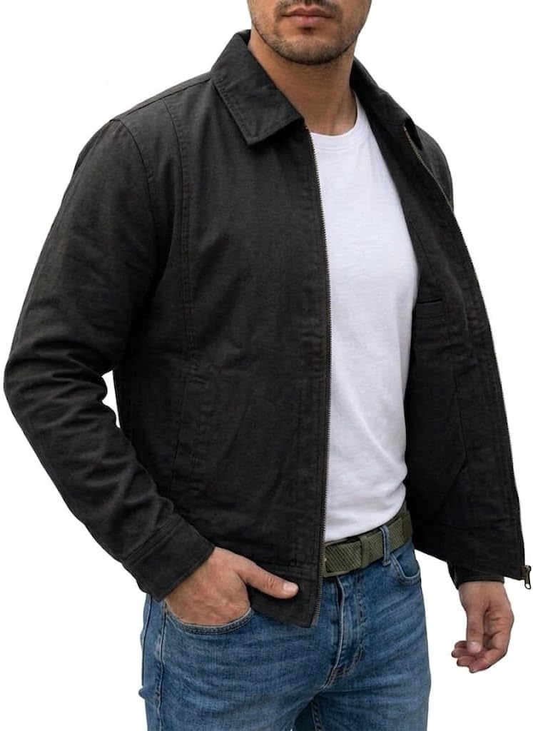 Gothic Black Cotton Jacket for Men - Classic Slim Fit Asymmetric Vintage Urban Streetwear Punk Racer Moto Jacket