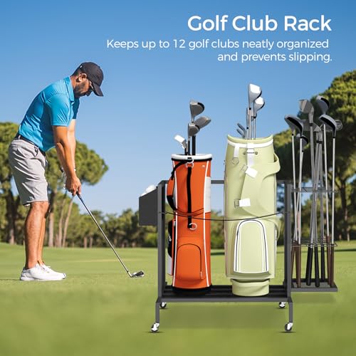 golf bag organizer for garage golf bag storage stand fits 2 golf bags freestanding golf club holder for garage shed home basement other golfing equipment accessories black bebk17501