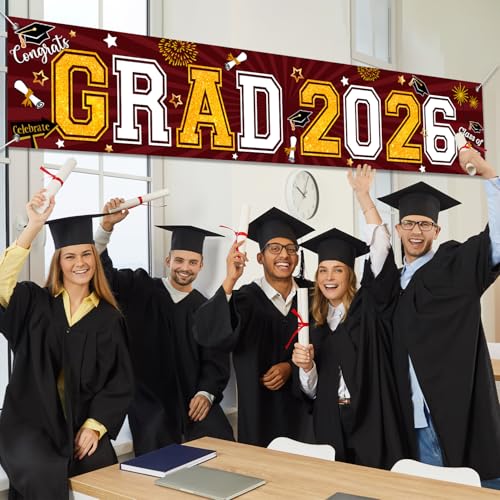Image of 2026 Graduation Decorations-Congrats Class of 2026 Decorations Banner Grad Yard Sign for Graduation Party Supplies (Maroon)