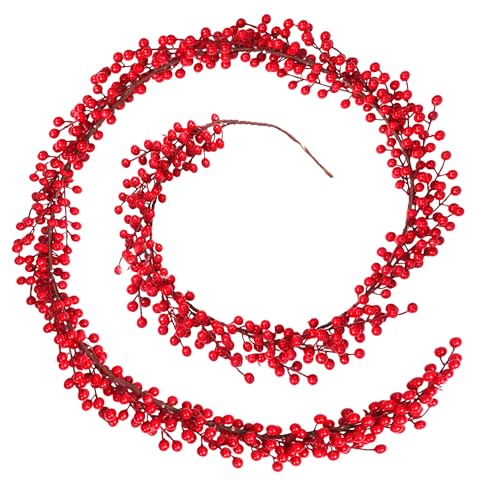 Red Berry Garland 5FT Artificial Red Berry Vine Christmas Decoration Realistic Flexible Hanging Garland for Fireplace Stairs Table Door Frame & Winter Décor