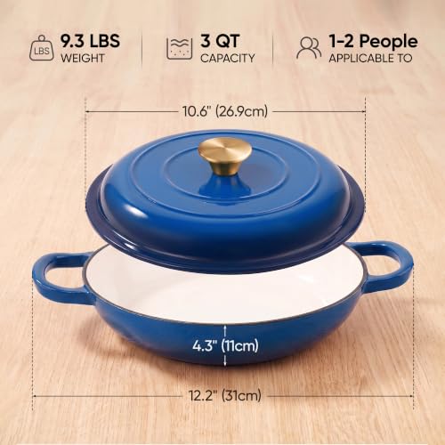 Image of Dutch Oven Enameled Cast Iron with Lid - Big Dual Handles - Oven Safe up to 500F - Classic Round Pot for Versatile Cooking (Blue, 7 QT)