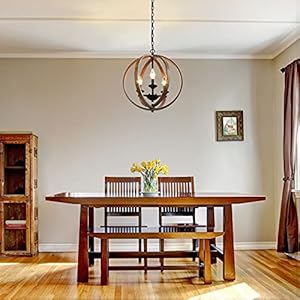 LOG BARN Farmhouse Chandeliers, Faux-Wood Globe Hanging 3-Light Fixture for Dining & Living Room, Bedroom, Foyer and Entryway LOG BARN Farmhouse Chandeliers Faux Wood Globe Hanging 3 Light Fixture for Dining Living Room Bedroom Foyer and Entryway