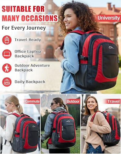 Image of ProEtrade Extra Large Backpack Bookbag for College Travel Laptop Business Hiking Backpack Fit Laptop Up to 17 Inch Sturdy Multi Compartment Gifts for Men Women Night Light Reflective (Light Red)