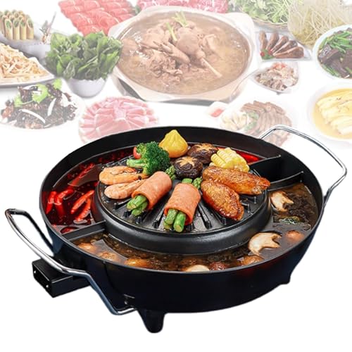 WBRSybUK Olla Eléctrica Mediana para El Hogar con Parrilla, Olla para Sopa Y Barbacoa Coreana, Antiadherente, Fácil De Limpiar, para 2-4 Personas.