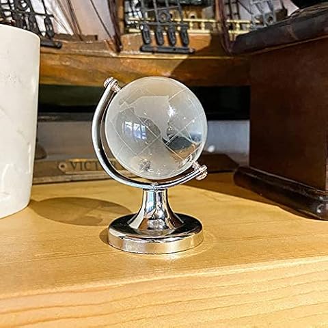 4ever Mini World Globe Crystal Glass Clear Paperweight Desk Office Home Decor Wedding Favor Crafts Gifts, Miniature Crystal Ball Sphere Display, Round Earth World Map Ornament(Ball diameter 8.5cm) Cover