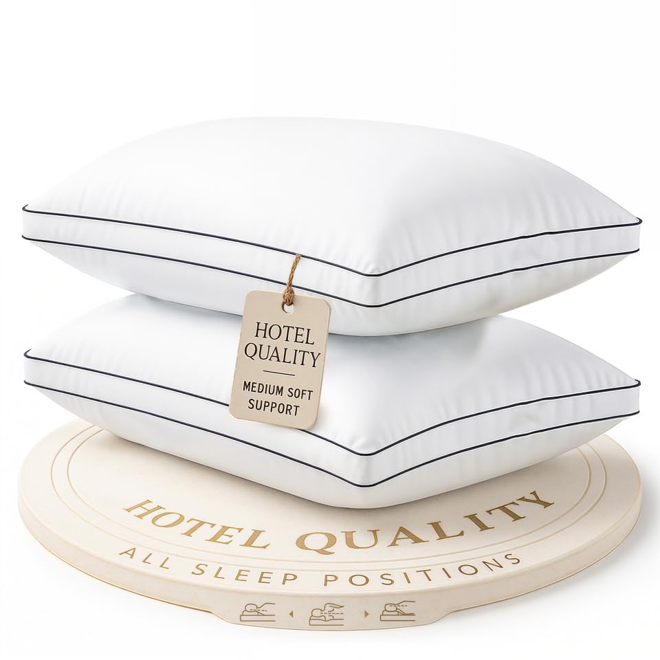LANE LINEN Bed Pillows Queen Size Set of 2 - Medium Soft Support Gusseted Queen Pillows, Down Alternative Sleeping Pillow for Side Sleepers, Machine Washable, Comfortable for Restful Sleep - White