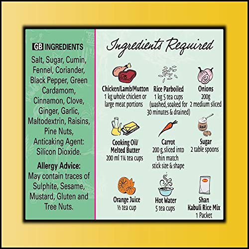 Shan Kabuli Rice Arabic Seasoning Mix 2.46 oz (70g) - Spice Powder for Arabic Mild Pilaf with Pine Nut & Raisins - Suitable for Vegetarians - Airtight Bag in a Box