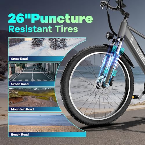 Image of Cybervelo 750W Peak Electric Bike for Adults,up 80 Miles Removable Battery Ebike, 26 inch Electric E Bike with 7-Speed,Adult Electric Bicycles for Commute Beach Snow Womens /Man All Terrain