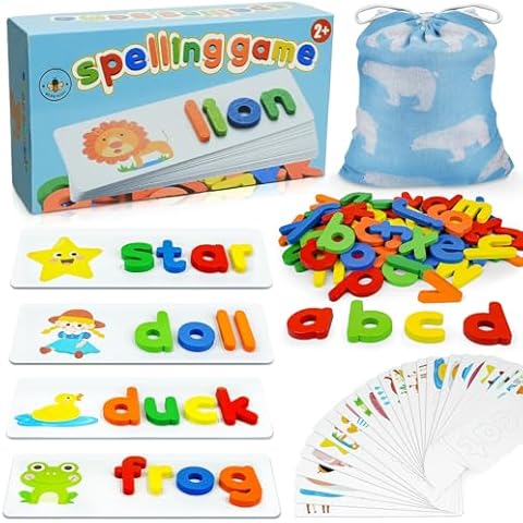 BEESTECH Spelling Matching Letter Games, Educational Learning Toys for Toddlers 2, 3, 4 Years Old, Preschool Learning Toys Activities, Alphabet Montessori Toys for 2,3,4 Year Old Boys, Girls Cover