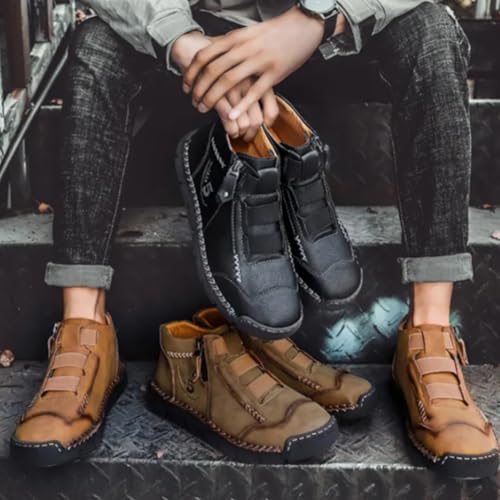 Matufit Shoes for Men, Men's Genuine Leather Waterproof Non-Slip Fashionable Orthopedic Shoes Side Zip Slip-On Boots2