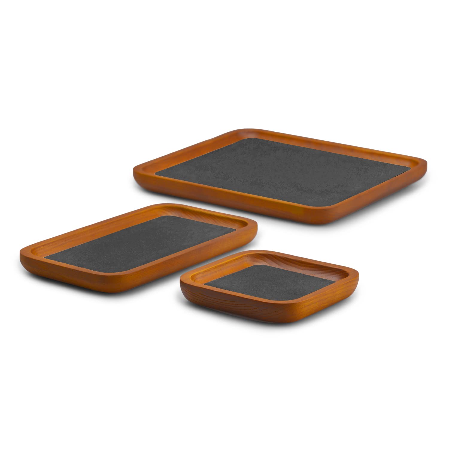 Oirlv Massief houten sieradendoosje, kleine sieradenhouder voor ring, oorbellen, armbanden, halskettinghouder, organizer (rechthoekig, donkergrijs