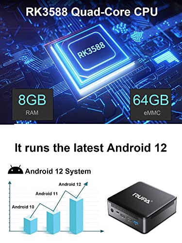 Rupa Mini Pc Box 8Gb Lpddr4X 64Gb Emcc, Octa-Core Low Power Consumption Processor (Up To 4.2Ghz), Gigabit Ethernet, 8K@60Hz, Wifi 6, Bt, Vesa For Office/Study/Home/Business Mini Desktop Computer #TOP2