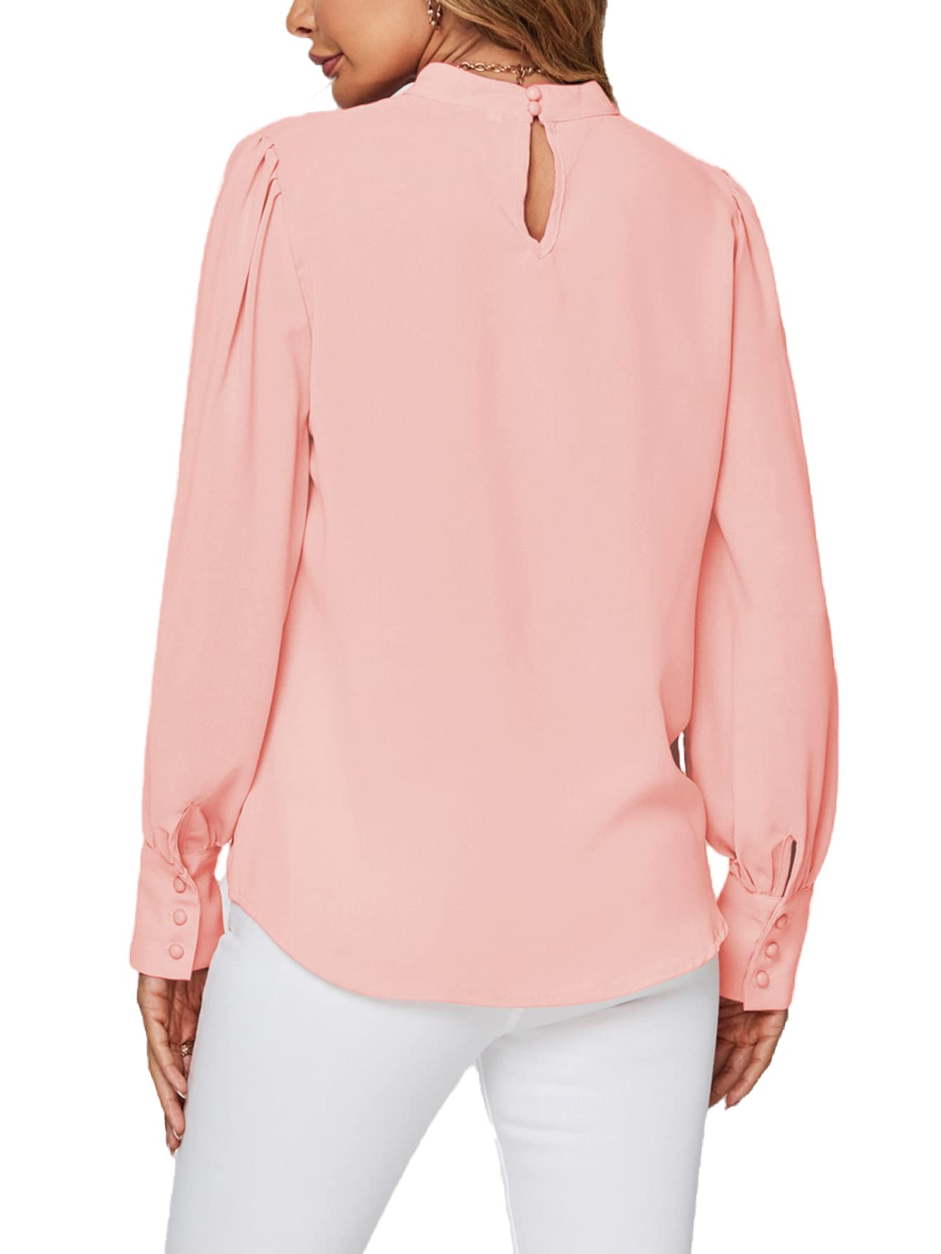 LYANER Women's Mock Neck Pleated Solid Long Sleeve Blouse Office Shirt Top