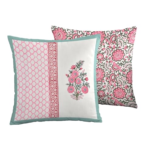 Image of BLOCKS OF INDIA Hand Block Printed Cotton 250 TC Linen Cushion Cover (16 X 16 Inches) (Color 3),Multicolor