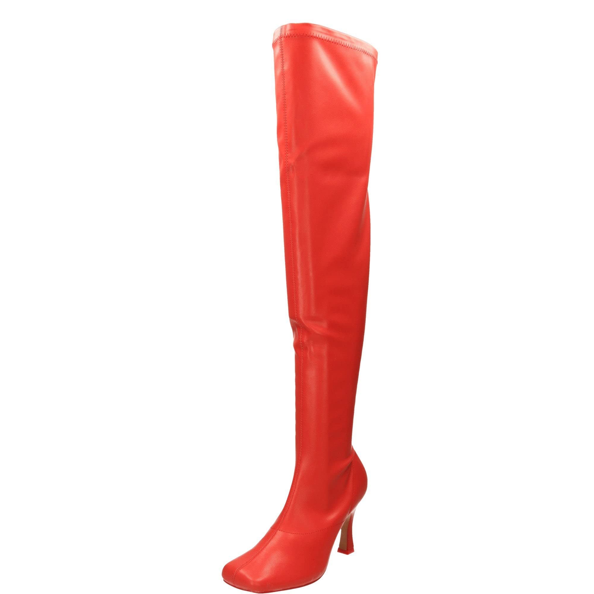 jwfMixx Shuz Over The Knee Boots Thigh High Heel Square Toe Stretchy Red
