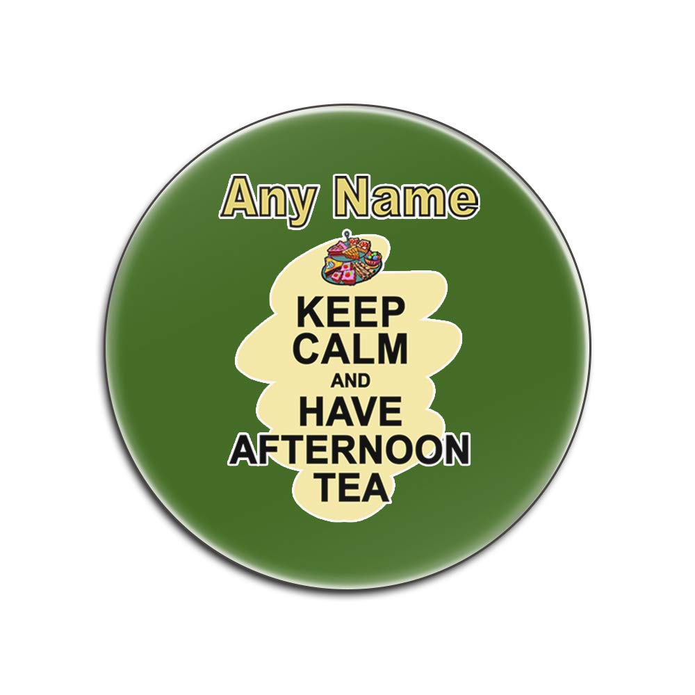 Personalised Gift - Keep Calm Eat Afternoon Tea Round Gloss Coaster (Food Design Colour) Any Name Message Unique Mat Pad - Carry Poster Party Diet Snack Cake Fruit Cream Scone Sandwich Veg