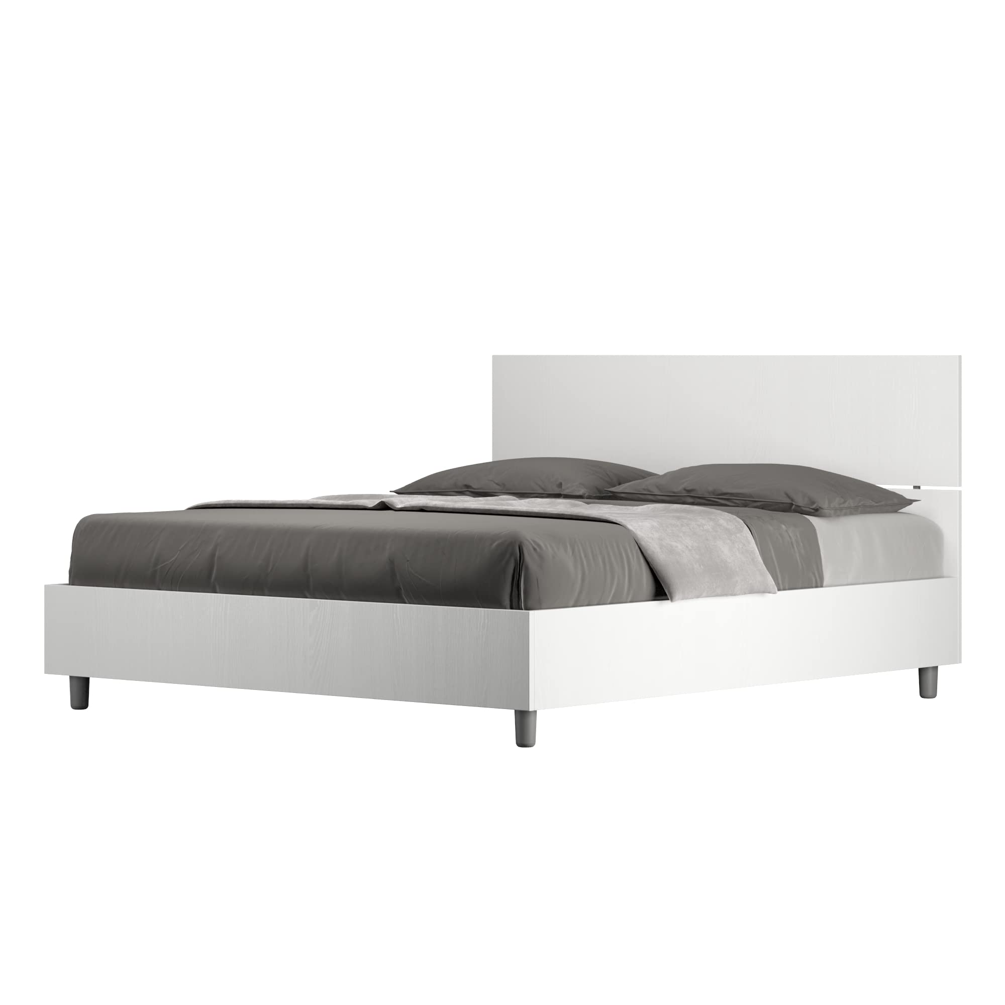 Letto matrimoniale senza rete 160x190 testata dritta bianco frassino