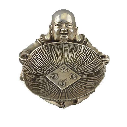 Statue de Bouddha Maitreya en cuivre blanc ciselé main