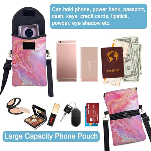 Image of Neoprene Cell Phone Sleeve Pouch Case Bag with Crossbody Strap Neck Lanyard for Women 7.5 X 4.3 in Gilding