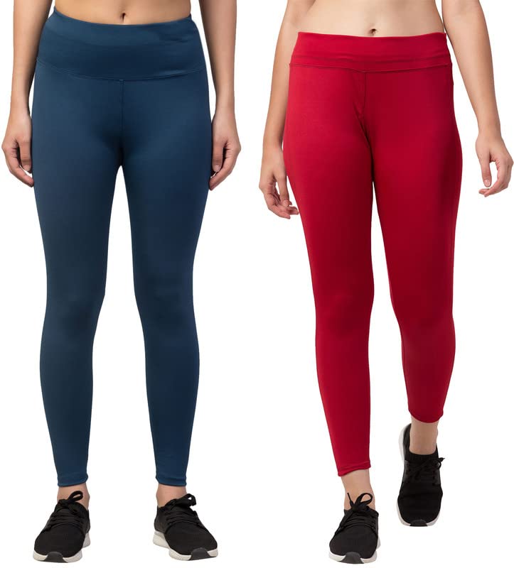 Image of BLUECON Gym wear Leggings Ankle Length Workout Pants | Stretchable Tights | Mid Waist Sports Fitness Yoga Track Pants for Girls & Women (Pack of 2)