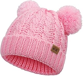 Baby Girl Bobble Hat - Toddler Winter Beanie Hats Kids Warm Knit Beanie Double Pom Pom Hat for Boys Girls 1-6Y