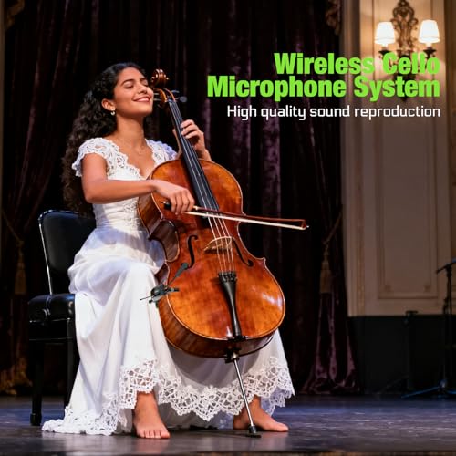 Image of UHF Wireless Violin Cello Microphone System Violin Pickup Clip-on Instrument Microphones with Transmitter and Receiver for Musicians, Teachers, Stage Performances, Active PA Systems, 196ft Range