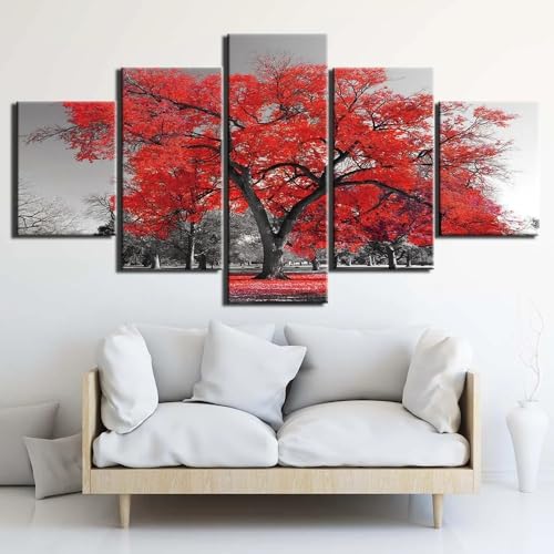 Grand tableau decoration murale salon design arbre rouge imprime