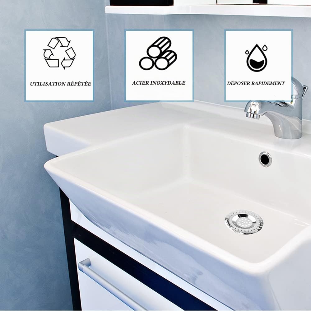 2 Pcs Filtre évier Cuisine, Évier Filtre de Vidange, Grille Evier Cuisine, Filtre à évier en Acier Inoxydable, pour Évier de Cuisine/Salle de Bain Filtre Anti-Obstruction